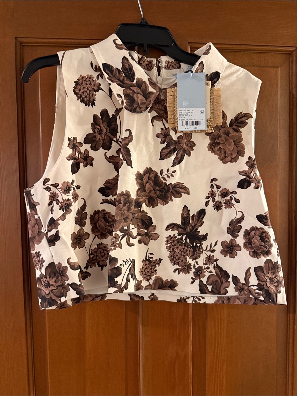 ANTONIO MELANI Cream Sleeveless Floral Crop Top in Brown
